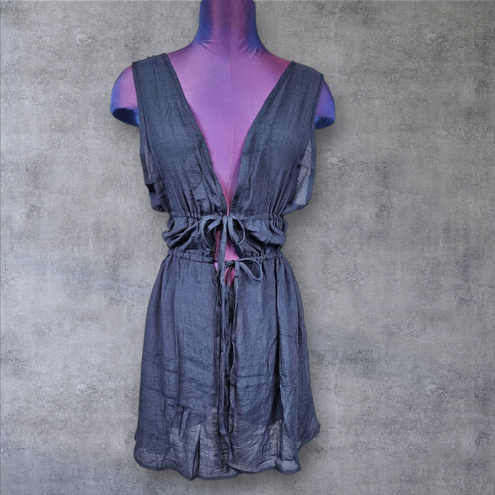 NWT Cupshe Navy Plunging Double Waist Tie Cover-Up Mini Dress Size Large O50